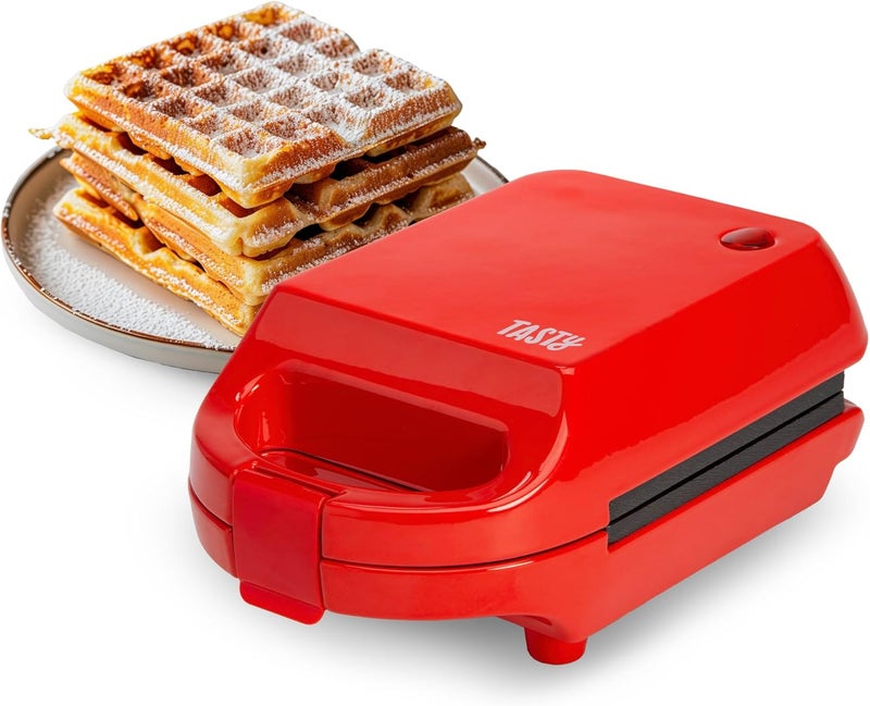 Tasty Mini Nonstick Waffle Maker, Perfect for Individual Waffles, Hash Browns, Brownies and more, Quick Results, Easy Clean Up, 600W, Red - Image 1